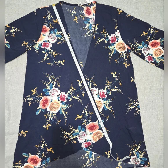 Navy Blue Kimono Duster Coverup with Floral Print Size Medium - Picture 7 of 10